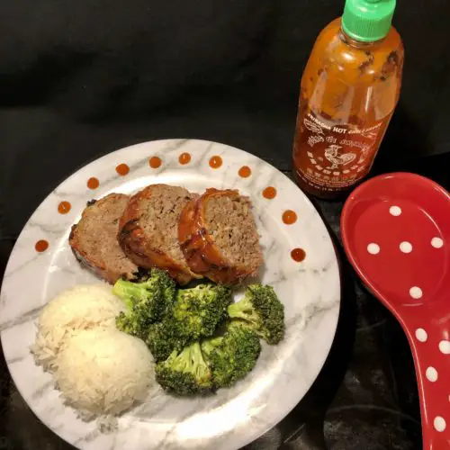 asian bacon wrapped meatloaf with sriracha and brown sugar