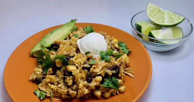 Easy Slow Cooker Mexican Shredded Chicken, Corn and Rice